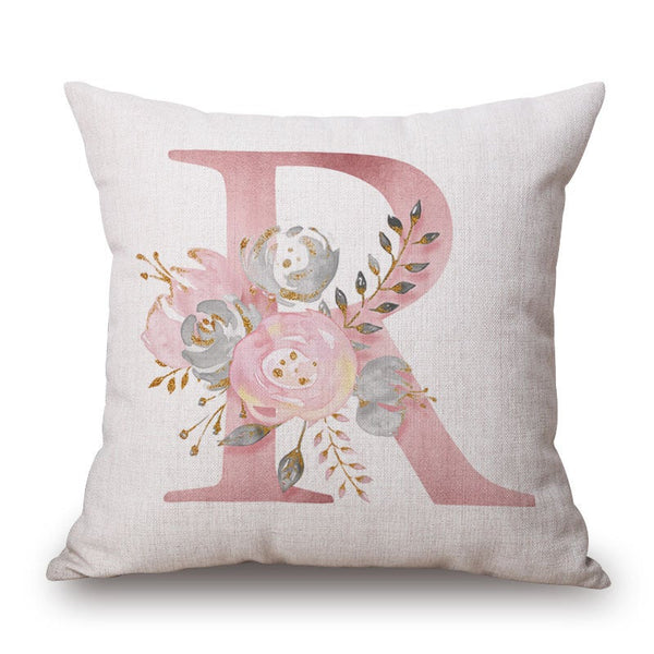 Pink Letter Flowers Pretty Cushion Cover Cushions & Decorative Pillows
