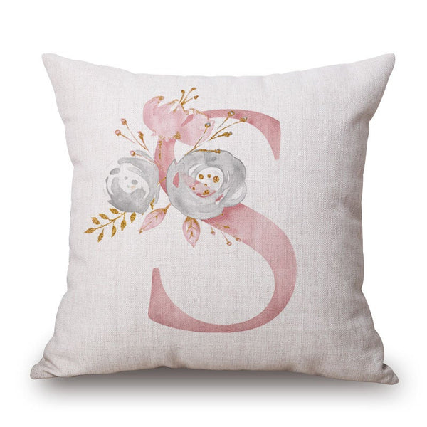 Pink Letter Flowers Pretty Cushion Cover Cushions & Decorative Pillows