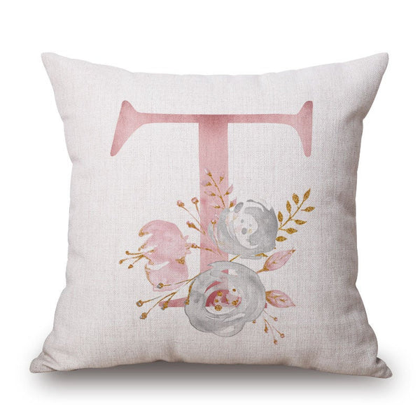 Pink Letter Flowers Pretty Cushion Cover Cushions & Decorative Pillows