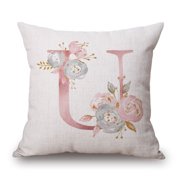 Pink Letter Flowers Pretty Cushion Cover Cushions & Decorative Pillows