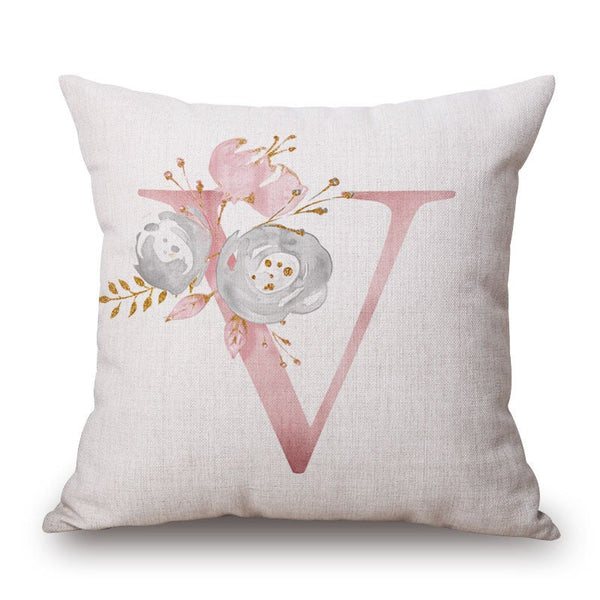 Pink Letter Flowers Pretty Cushion Cover Cushions & Decorative Pillows