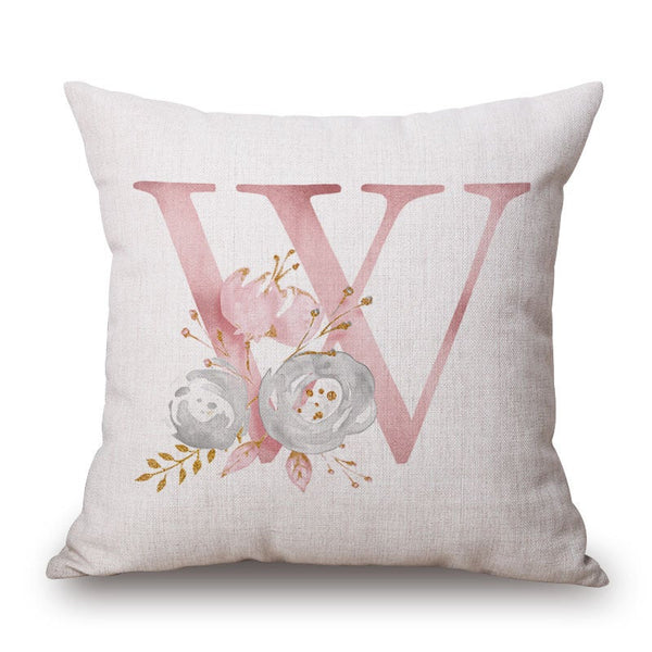 Pink Letter Flowers Pretty Cushion Cover Cushions & Decorative Pillows