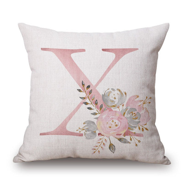 Pink Letter Flowers Pretty Cushion Cover Cushions & Decorative Pillows
