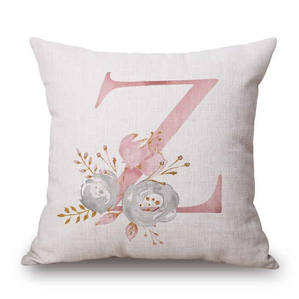 Pink Letter Flowers Pretty Cushion Cover Cushions & Decorative Pillows
