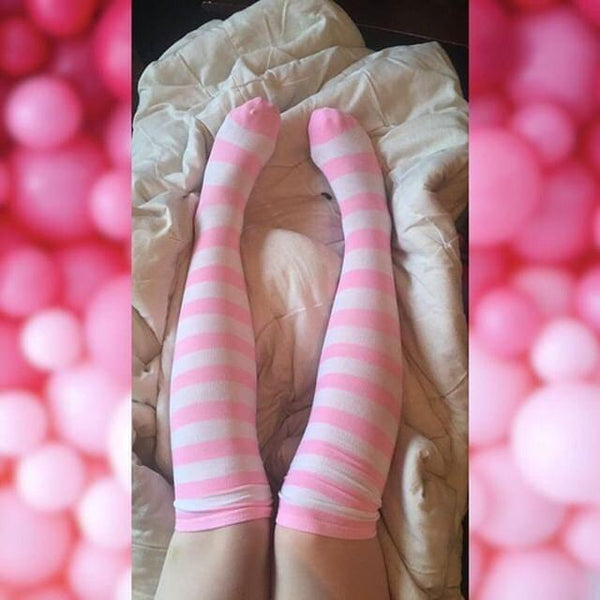 Pink Striped Thigh Highs