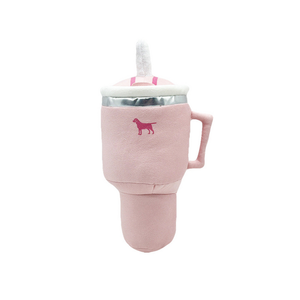Pink Plush Travel Mug Squeaky Dog Toy Soft Polyester Chew For Boredom Relief & Interactive Fun 31Cm Dog Toys