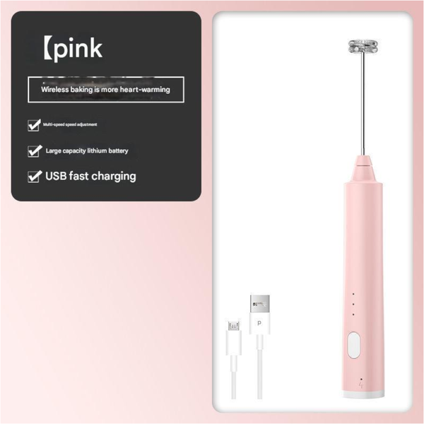 Pink Cordless Drink Mixer & Frother Wand Usb Powered (Spring Bubbler Head) Handheld Mixers