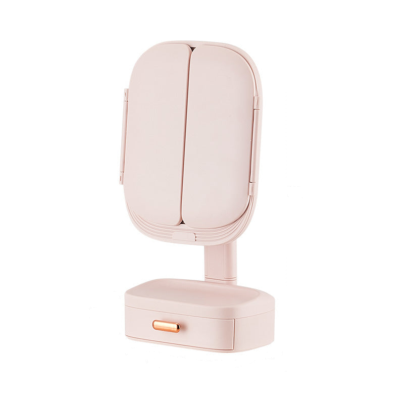 Elosung Pink Led Lighted Tri Fold Makeup Mirror With Storage Drawer Magnification Usb Charging Port Makeup Mirrors