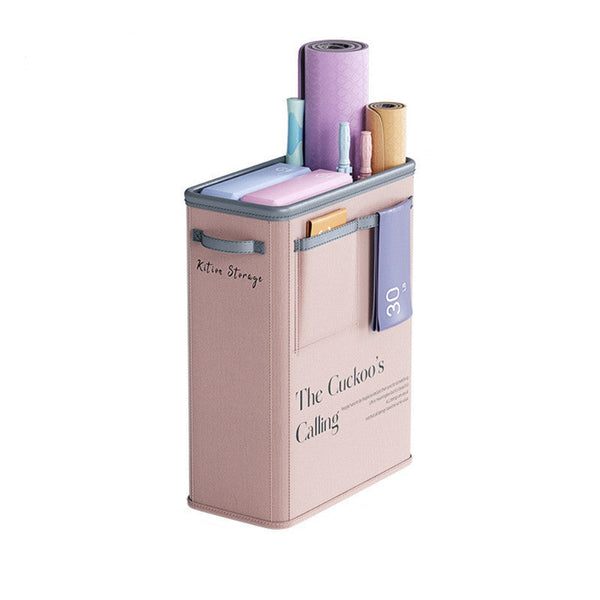 Pink Premium Fabric Yoga Mat Storage Basket Slim & Foldable Organizer For Home Gym Equipment Mat Carriers & Bags