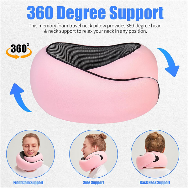Elosung Pink Hook And Loop Tape Memory Foam U Shaped Neck Pillow Snail Travel Cushion For Airplane Office Nap With Magnetic Therapy Cloth Pillows