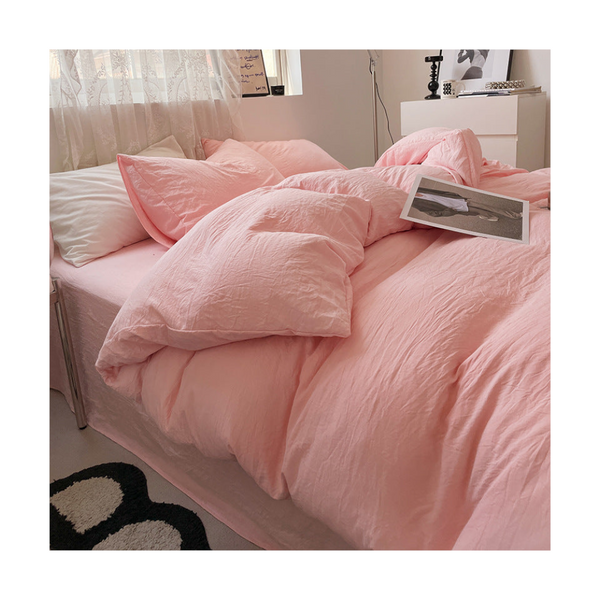 Elosung 1 Sets Of Pink Solid Color 1.5M Bed Fitted Sheet With 200X230cm Duvet Cover 4 Piece Bedding Sheets