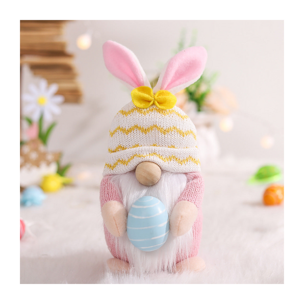 Pink Fat Doll Easter Gnome Knitted Fabric With Egg And Bunny Ears Decor Seasonal Decorations