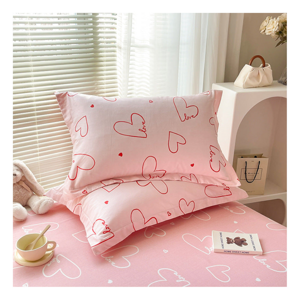 Pink Heart 100% Cotton Pillowcase Set (Pack Of 2) Breathable Size 48X74cm Pure Covers Pillow Cases