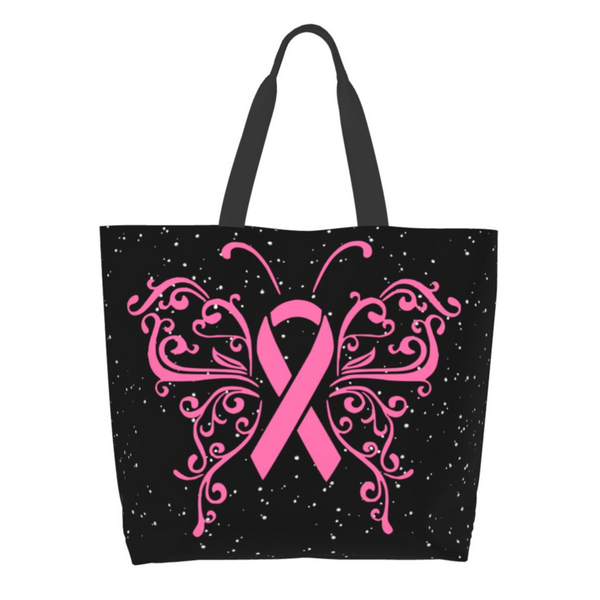 Pink Ribbon Breast Cancer Large Capacity Shopping Tote Bag Reusable Shopping Bags