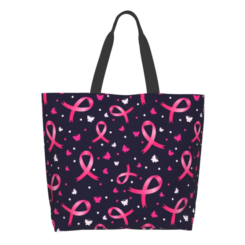 Pink Ribbon Breast Cancer Large Capacity Shopping Tote Bag Reusable Shopping Bags