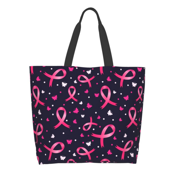 Pink Ribbon Breast Cancer Large Capacity Shopping Tote Bag Reusable Shopping Bags