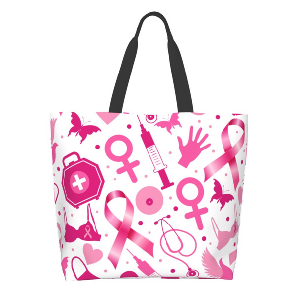 Pink Ribbon Breast Cancer Large Capacity Shopping Tote Bag Reusable Shopping Bags