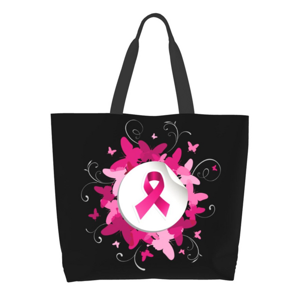 Pink Ribbon Breast Cancer Large Capacity Shopping Tote Bag Reusable Shopping Bags