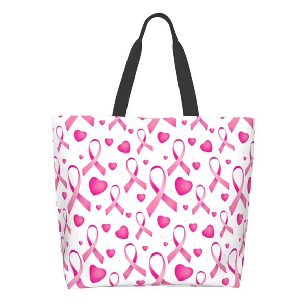 Pink Ribbon Breast Cancer Large Capacity Shopping Tote Bag Reusable Shopping Bags