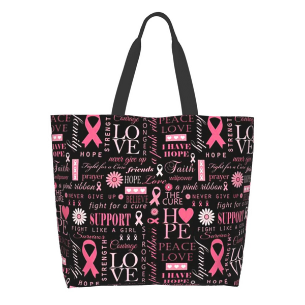 Pink Ribbon Breast Cancer Large Capacity Shopping Tote Bag Reusable Shopping Bags