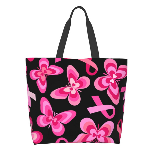 Pink Ribbon Breast Cancer Large Capacity Shopping Tote Bag Reusable Shopping Bags