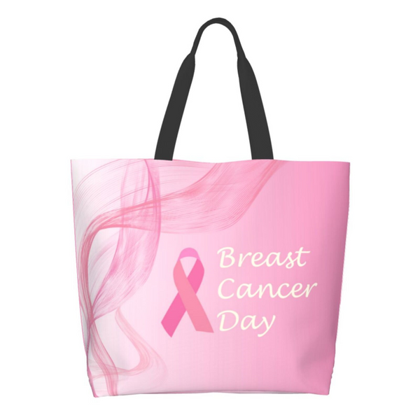 Pink Ribbon Breast Cancer Large Capacity Shopping Tote Bag Reusable Shopping Bags