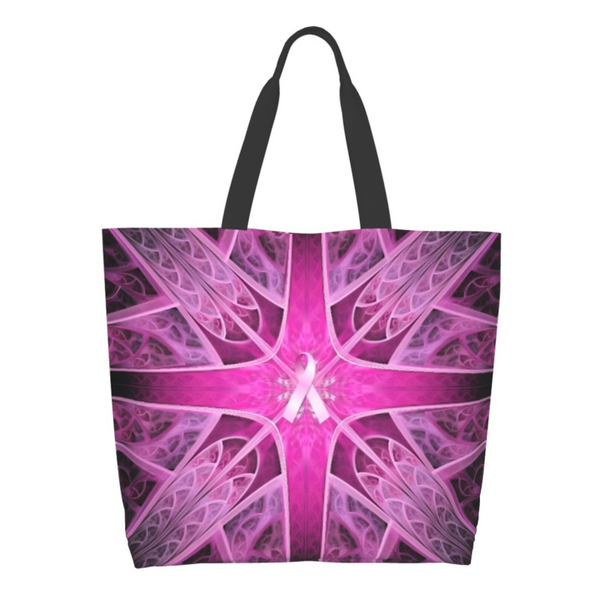 Pink Ribbon Breast Cancer Large Capacity Shopping Tote Bag Reusable Shopping Bags