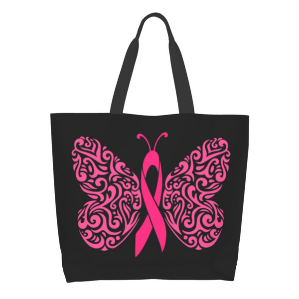 Pink Ribbon Breast Cancer Large Capacity Shopping Tote Bag Reusable Shopping Bags