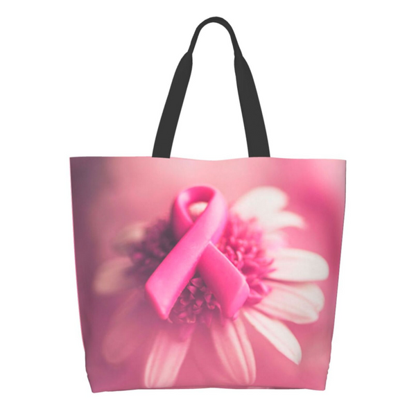 Pink Ribbon Breast Cancer Large Capacity Shopping Tote Bag Reusable Shopping Bags