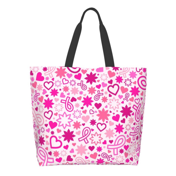 Pink Ribbon Breast Cancer Large Capacity Shopping Tote Bag Reusable Shopping Bags