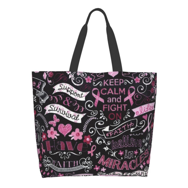 Pink Ribbon Breast Cancer Large Capacity Shopping Tote Bag Reusable Shopping Bags