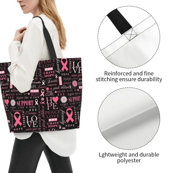 Pink Ribbon Breast Cancer Large Capacity Shopping Tote Bag Reusable Shopping Bags