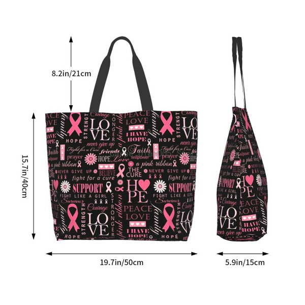Pink Ribbon Breast Cancer Large Capacity Shopping Tote Bag Reusable Shopping Bags