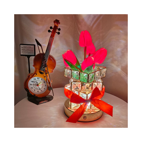 Elosung 1 Sets Of Red Tulips Led Crystal Flower Table Lamp Usb Rechargeable Touch Control Night Light Lamps