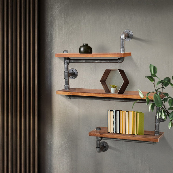 Artiss Display Shelves Rustic Bookshelf Diy Pipe Shelf Wall Brackets Bookshelves