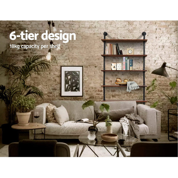 Artiss Wall Shelves Display Bookshelf Rustic Diy Pipe Shelf Brackets Bookshelves