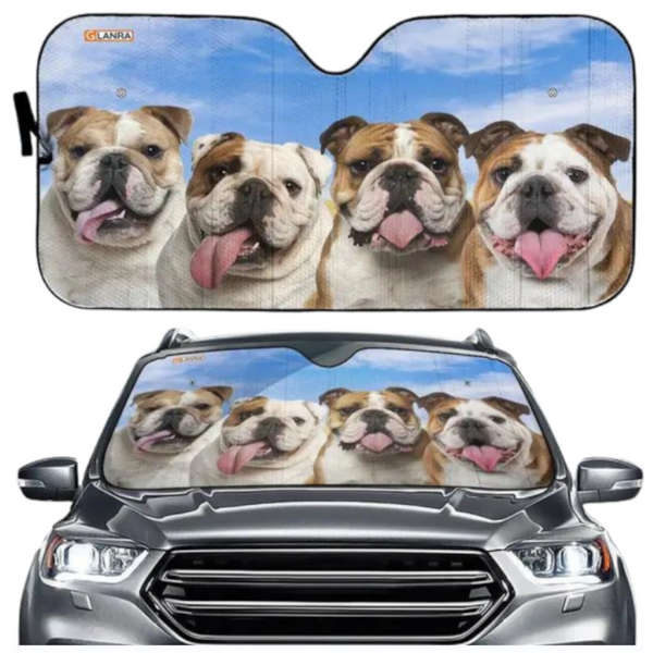 Pitbull Dog Family Car Sunshade Funny Gift For Him Dad Vehicle Accessories Sun Visors
