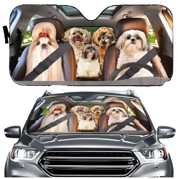 Pitbull Dog Family Car Sunshade Funny Gift For Him Dad Vehicle Accessories Sun Visors