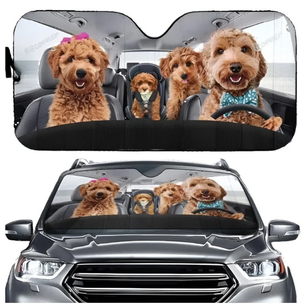 Pitbull Dog Family Car Sunshade Funny Gift For Him Dad Vehicle Accessories Sun Visors