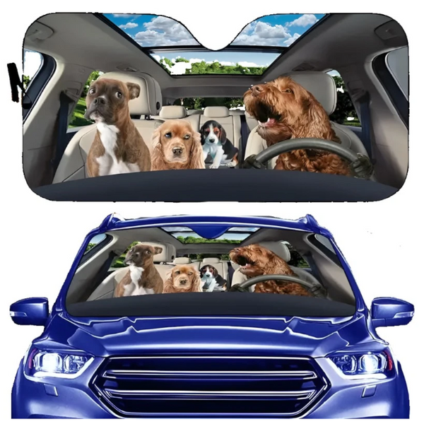 Pitbull Dog Family Car Sunshade Funny Gift For Him Dad Vehicle Accessories Sun Visors