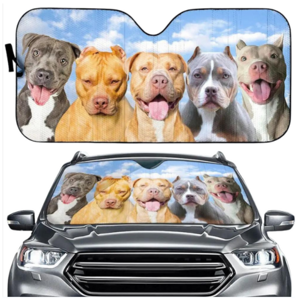Pitbull Dog Family Car Sunshade Funny Gift For Him Dad Vehicle Accessories Sun Visors