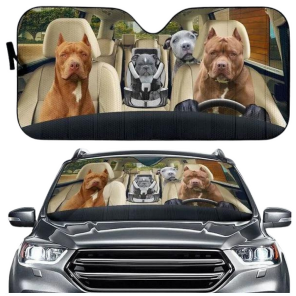 Pitbull Dog Family Car Sunshade Funny Gift For Him Dad Vehicle Accessories Sun Visors