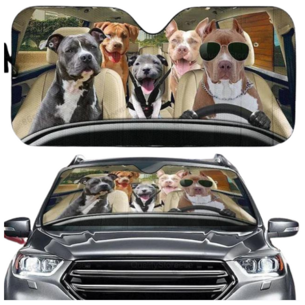 Pitbull Dog Family Car Sunshade Funny Gift For Him Dad Vehicle Accessories Sun Visors
