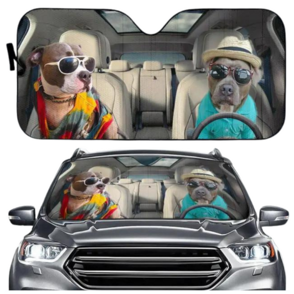 Pitbull Dog Family Car Sunshade Funny Gift For Him Dad Vehicle Accessories Sun Visors