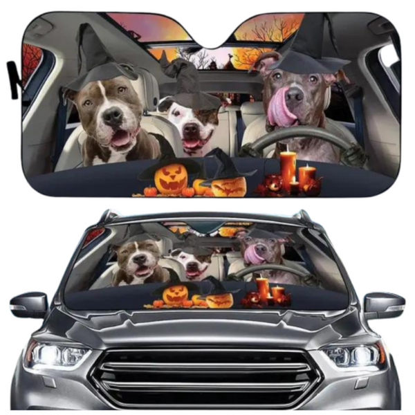Pitbull Dog Family Car Sunshade Funny Gift For Him Dad Vehicle Accessories Sun Visors