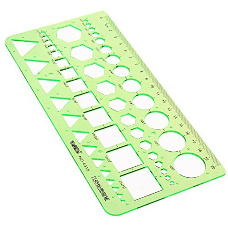 Plastic Measuring Templates Geometric Ruler With 4 Designs For Office And School 8.6 X 4.2 Inch Green
