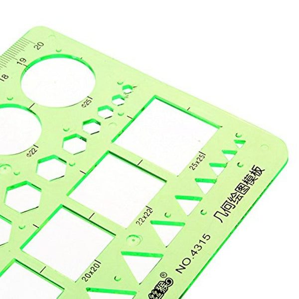 Plastic Measuring Templates Geometric Ruler With 4 Designs For Office And School 8.6 X 4.2 Inch Green
