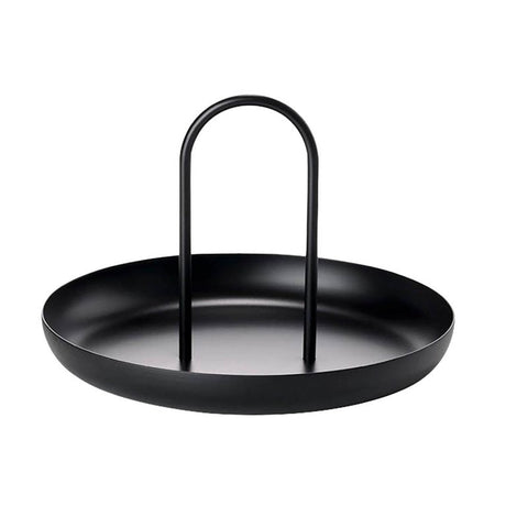 Veile Studios Nordic Black Round Jewelry Tray Living Room Metal Ring Storage With Handle Decor Jewellery Holders & Organisers
