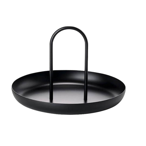 Nordic Black Round Jewelry Tray Living Room Metal Ring Storage With Handle Decor
