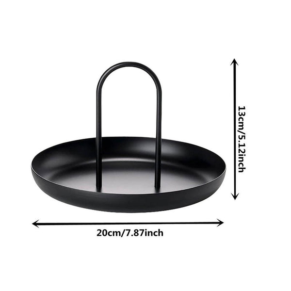 Nordic Black Round Jewelry Tray Living Room Metal Ring Storage With Handle Decor
